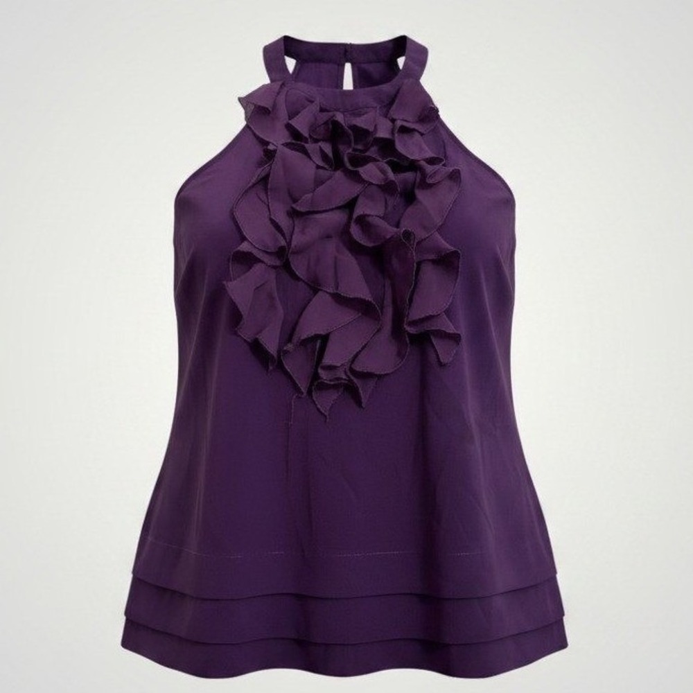 Kenar Ruffle Halter Blouse Women Small Purple Layered Hem Sleeveless Top Romance